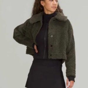 Lulu Lemon Olive Green Cropped Teddy Jacket